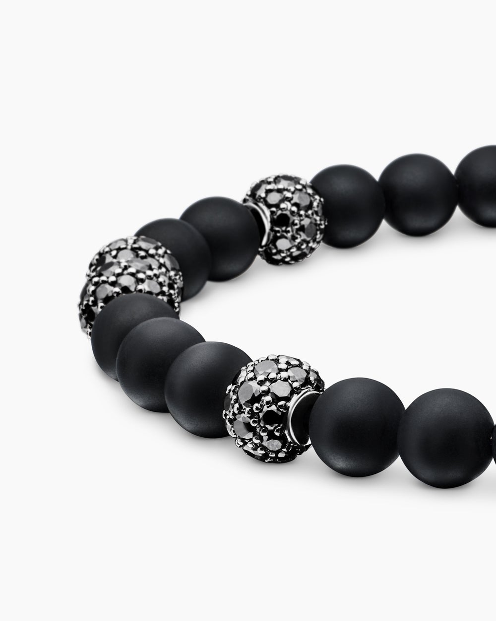 Mens Spiritual Beads Bracelet in Sterling Silver with Pavé, 6mm