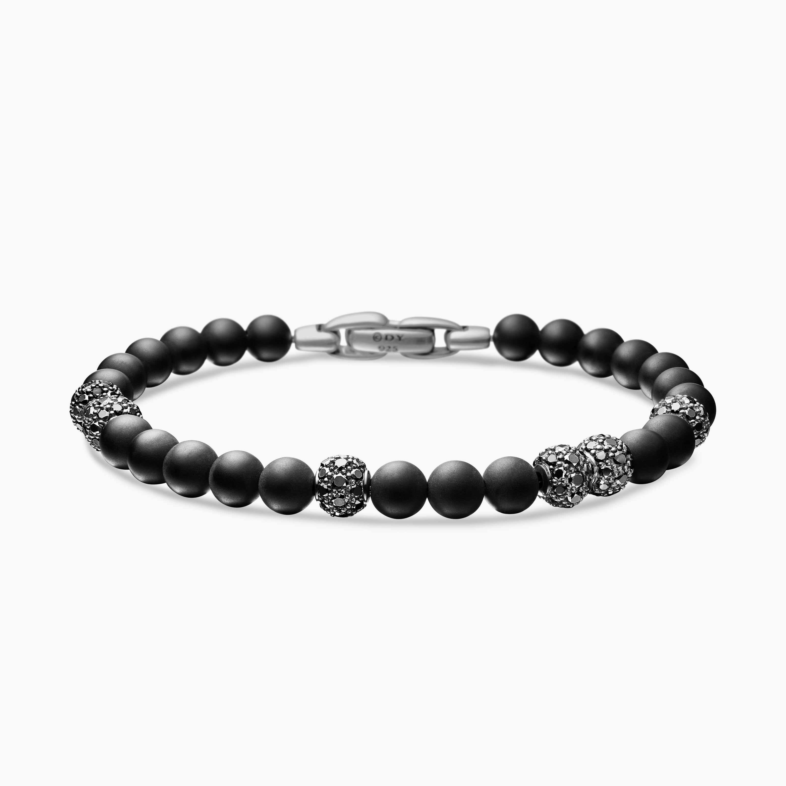 Mens Spiritual Beads Bracelet in Sterling Silver with Pav&eacute;, 6mm