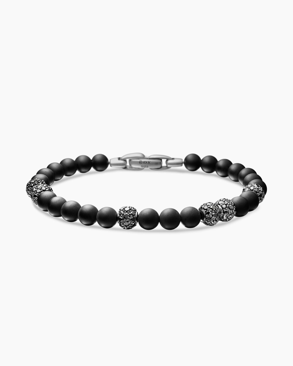 Mens Spiritual Beads Bracelet in Sterling Silver with Pavé, 6mm