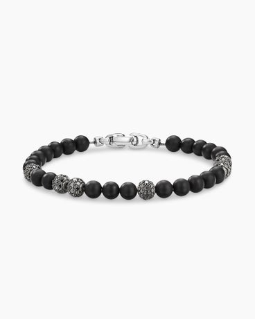 Spiritual Beads Bracelet in Sterling Silver with Black Onyx and Pavé Black Diamonds, 6mm