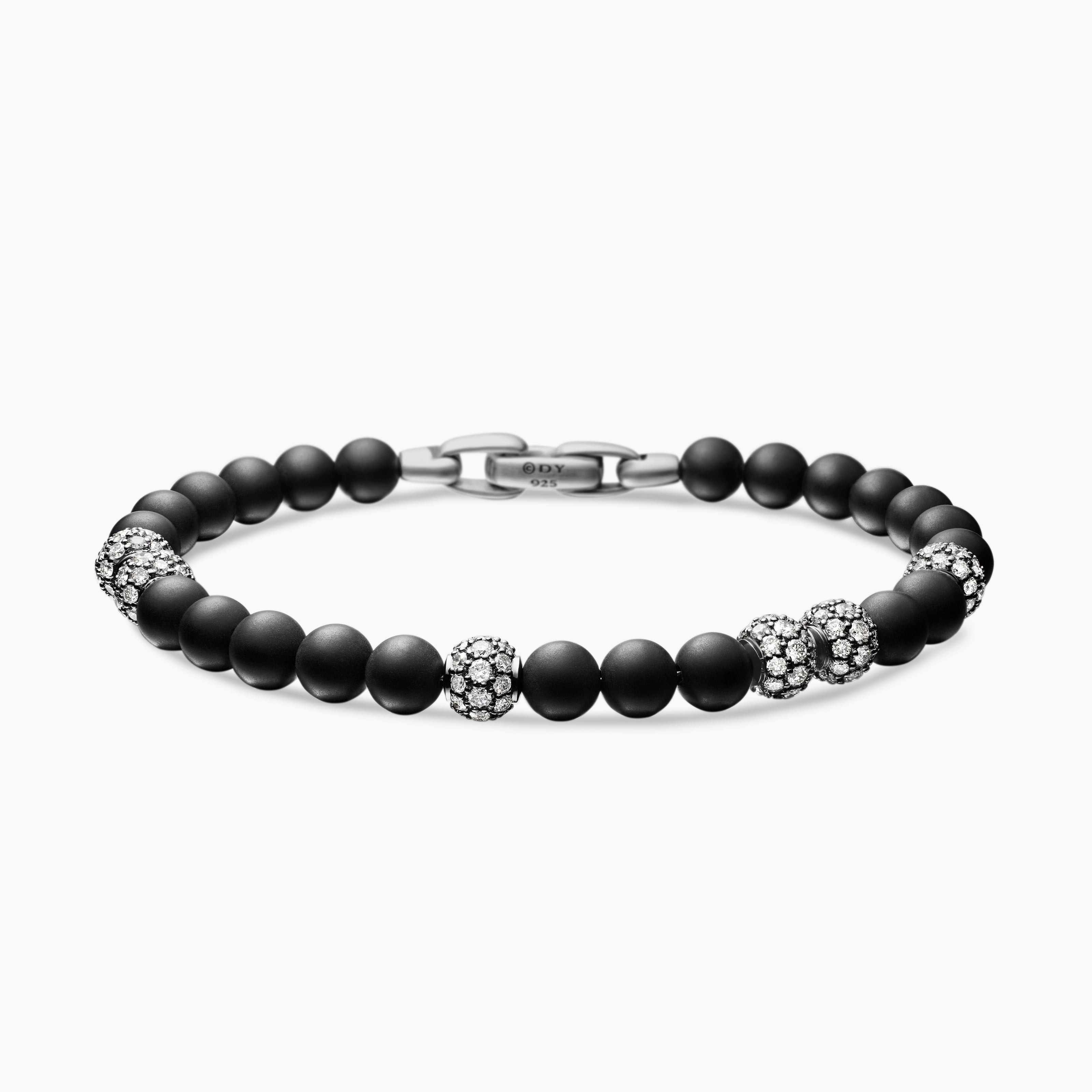 Mens Spiritual Beads Bracelet in Sterling Silver with Pav&eacute;, 6mm