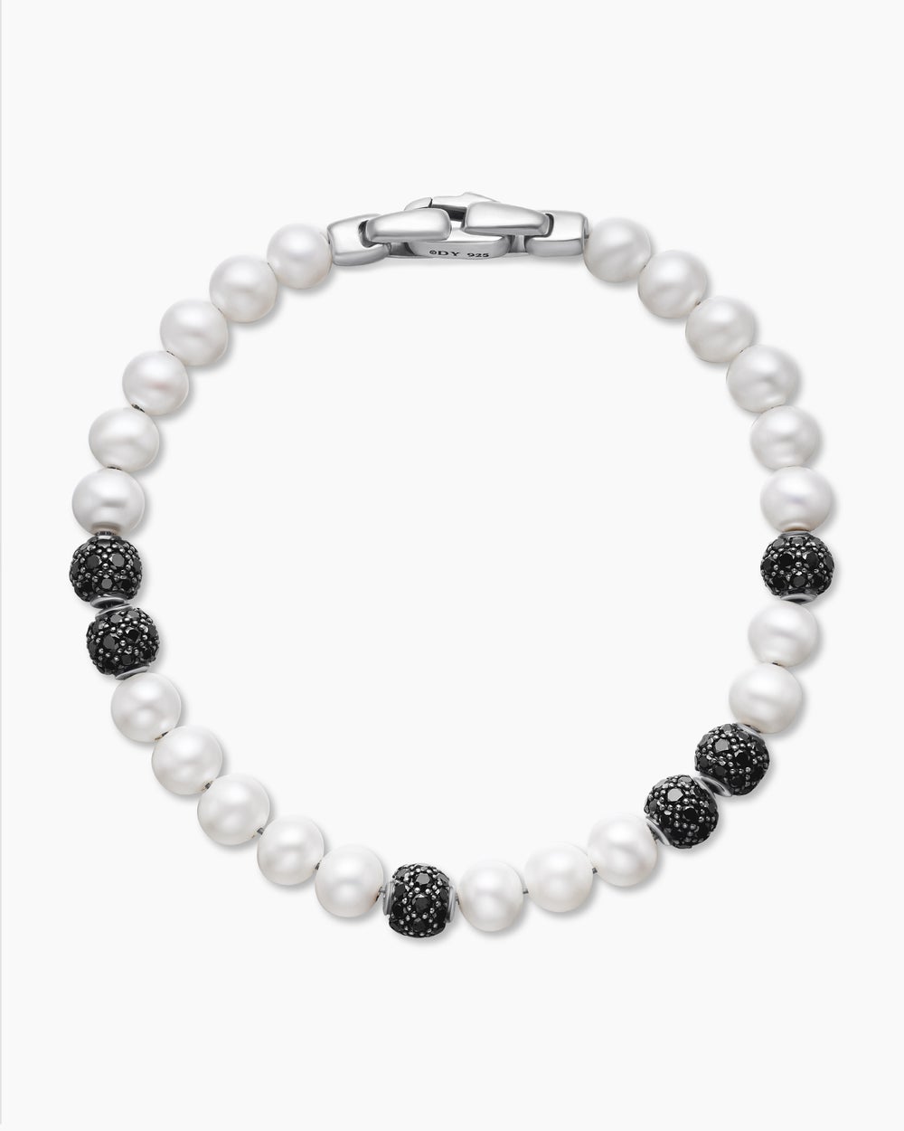 Mens Spiritual Beads Bracelet in Sterling Silver with Pavé, 6mm