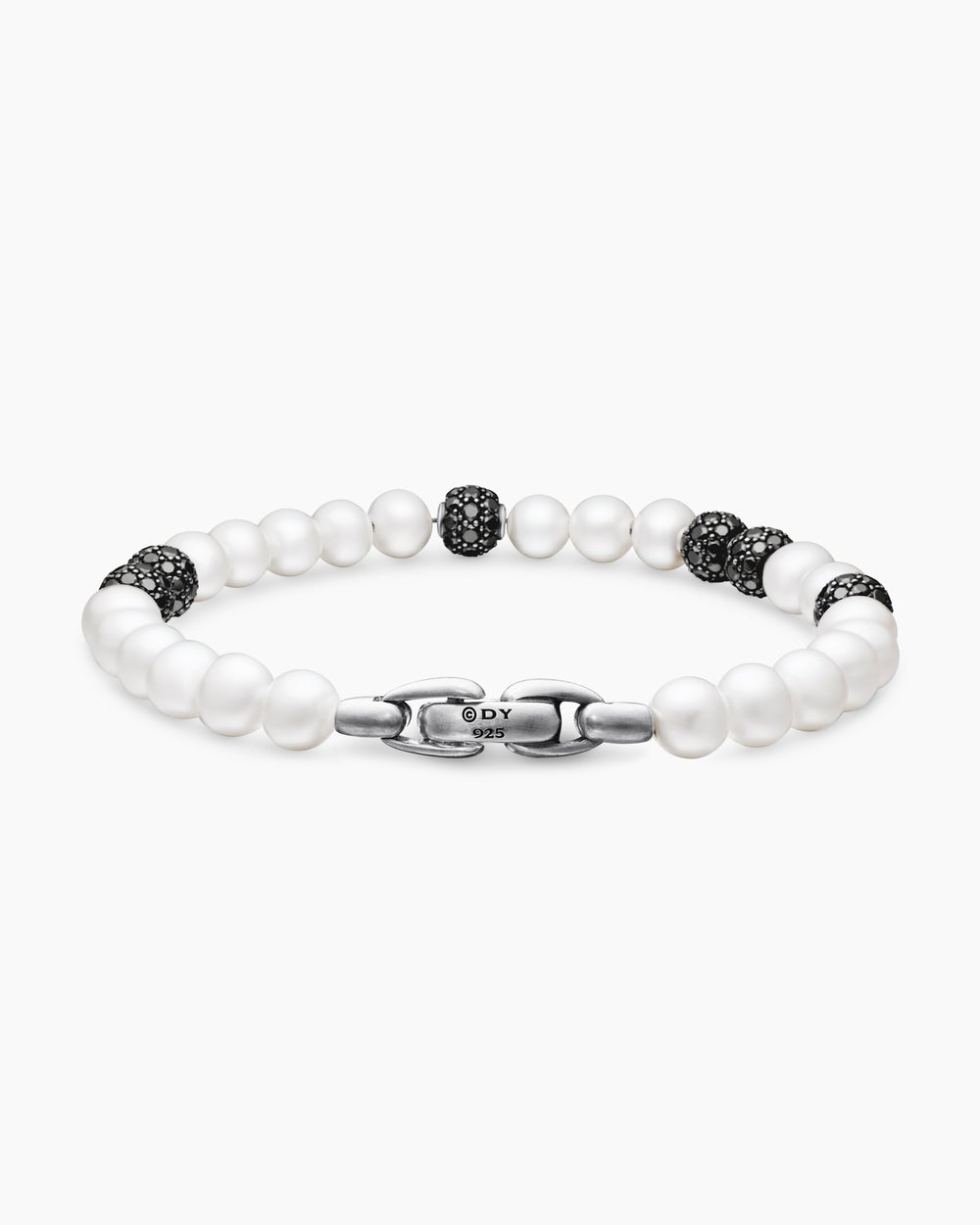 Mens Spiritual Beads Bracelet in Sterling Silver with Pavé, 6mm