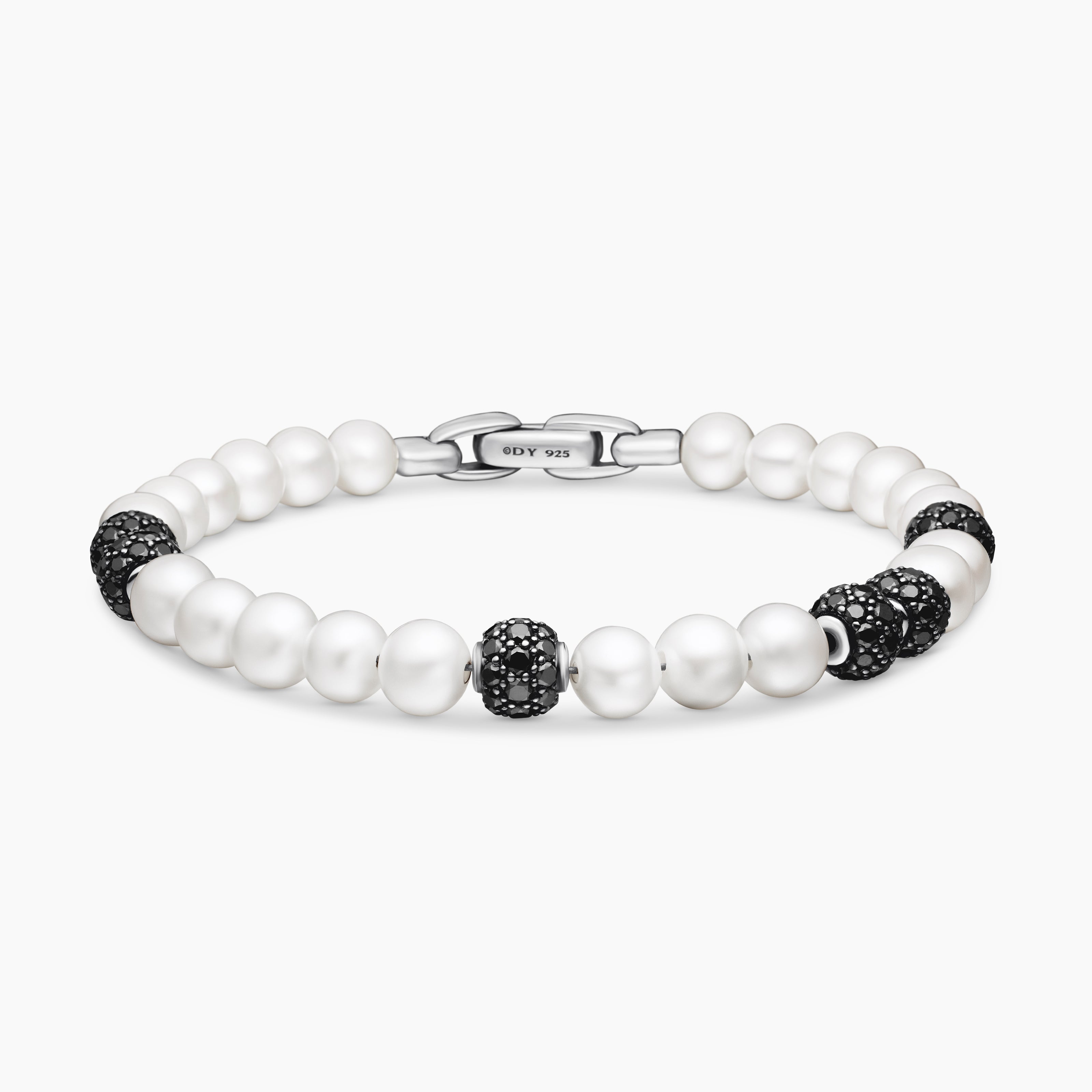 Mens Spiritual Beads Bracelet in Sterling Silver with Pav&eacute;, 6mm