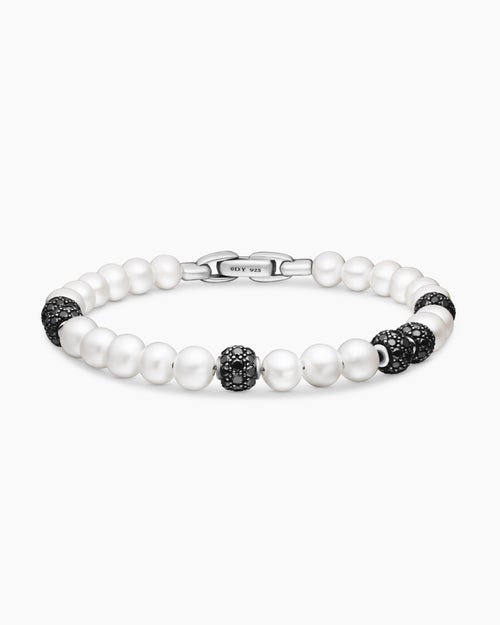 Mens Spiritual Beads Bracelet in Sterling Silver with Pavé, 6mm