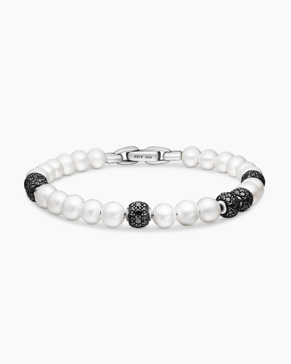 Mens Spiritual Beads Bracelet in Sterling Silver with Pavé, 6mm
