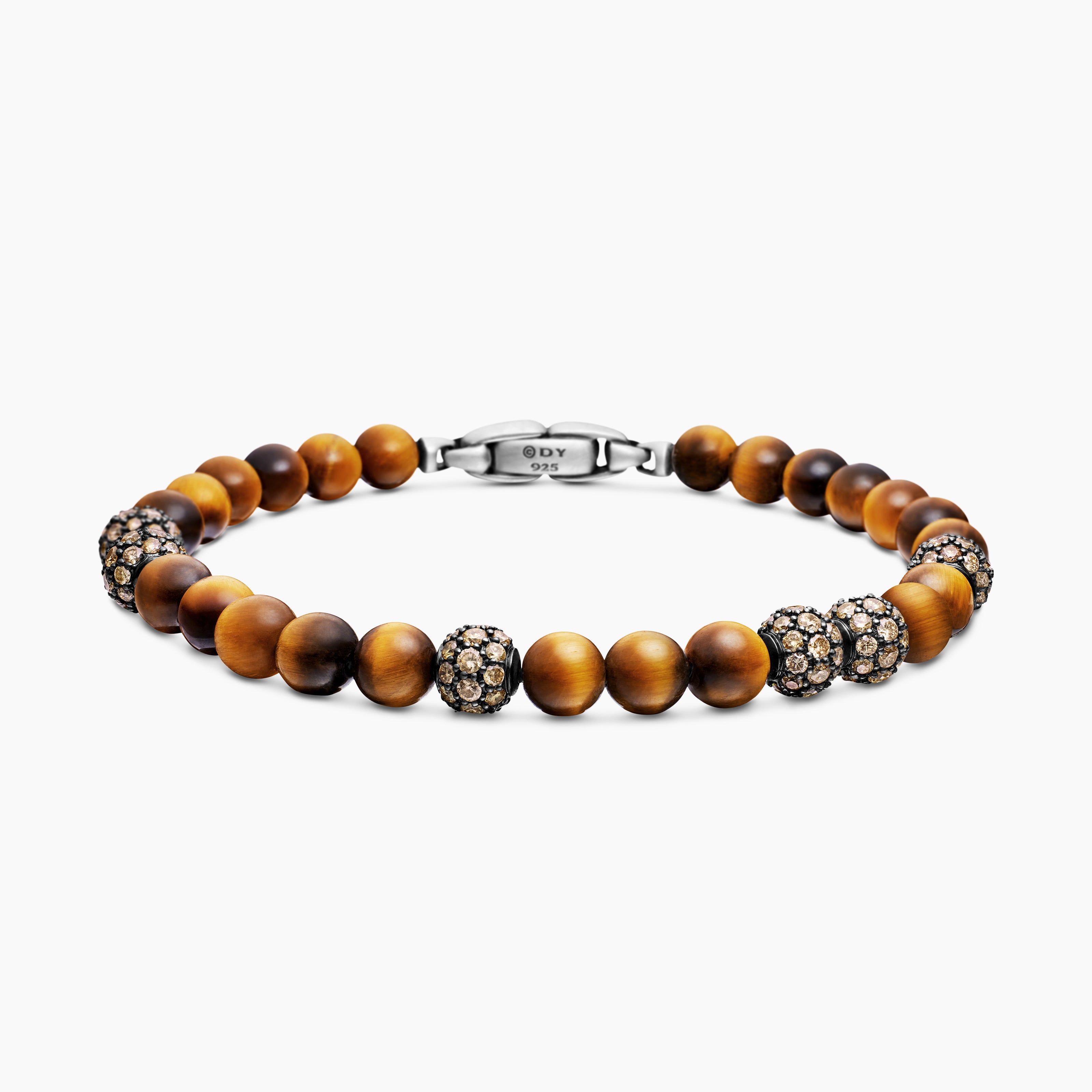 Mens Spiritual Beads Bracelet in Sterling Silver with Pav&eacute;, 6mm
