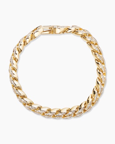 Curb Chain Bracelet in 18K Yellow Gold with Diamonds, 11.5mm