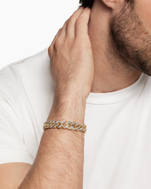 Mens Curb Chain Bracelet in 18K Yellow Gold, 11.5mm