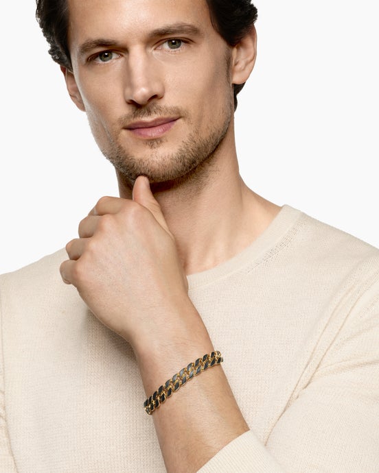 Curb Chain Bracelet in 18K Yellow Gold with Forged Carbon, 11.5mm