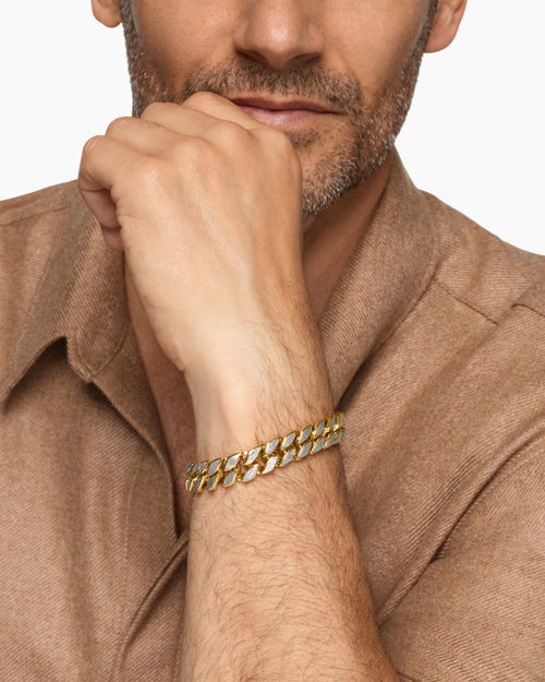 Mens Curb Chain Bracelet in 18K Yellow Gold, 11.5mm