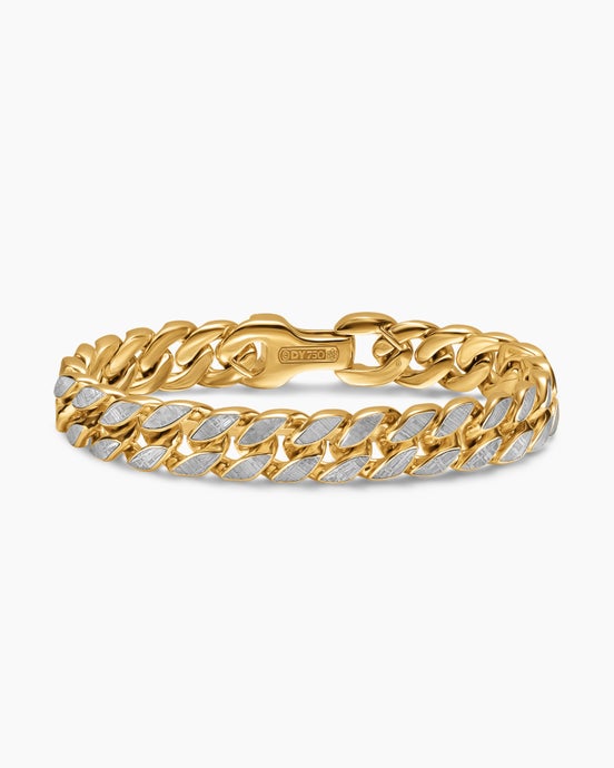 Curb Chain Bracelet in 18K Yellow Gold with Meteorite, 11.5mm