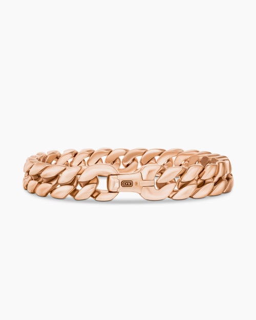 Mens Curb Chain Bracelet in 18K Rose Gold, 11.5mm
