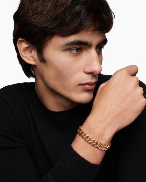 Mens Curb Chain Bracelet in 18K Rose Gold, 11.5mm