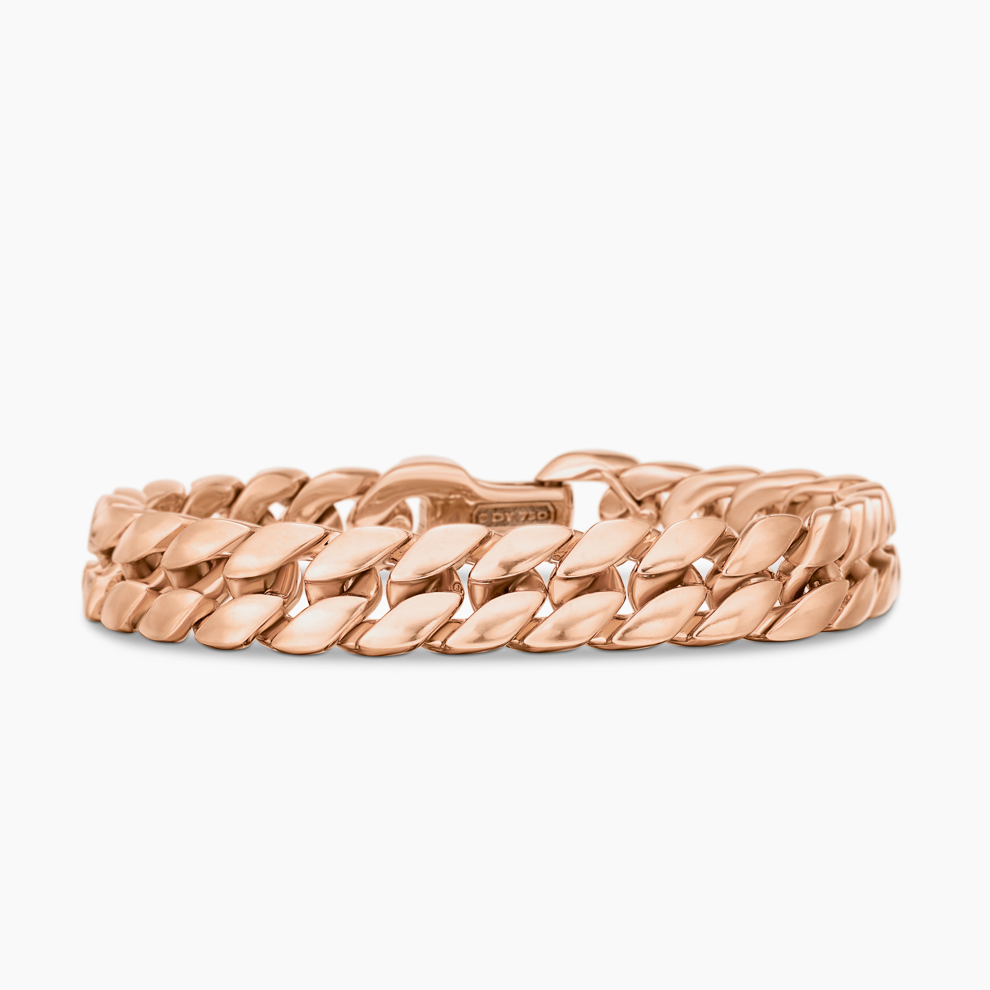 Mens Curb Chain Bracelet in 18K Rose Gold, 11.5mm