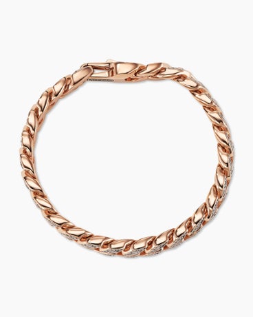Curb Chain Bracelet in 18K Rose Gold with Cognac Diamonds, 11.5mm