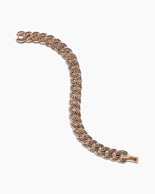 Mens Curb Chain Bracelet in 18K Rose Gold with Cognac Diamonds, 11.5mm