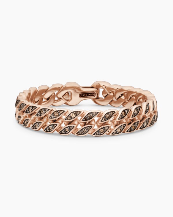 Curb Chain Bracelet in 18K Rose Gold with Cognac Diamonds, 11.5mm