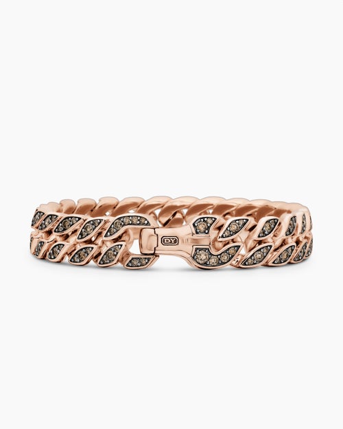 Mens Curb Chain Bracelet in 18K Rose Gold with Cognac Diamonds, 11.5mm