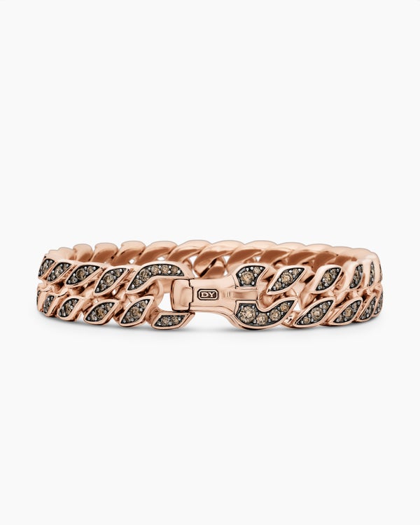 Curb Chain Bracelet in 18K Rose Gold with Cognac Diamonds, 11.5mm