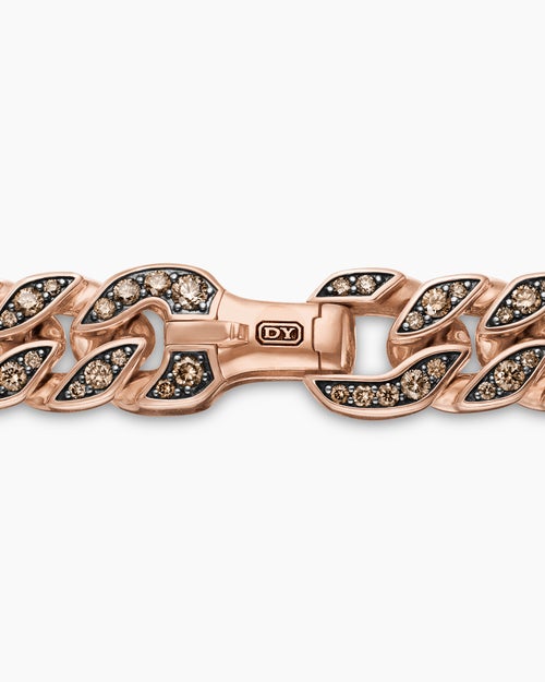 Mens Curb Chain Bracelet in 18K Rose Gold with Cognac Diamonds, 11.5mm