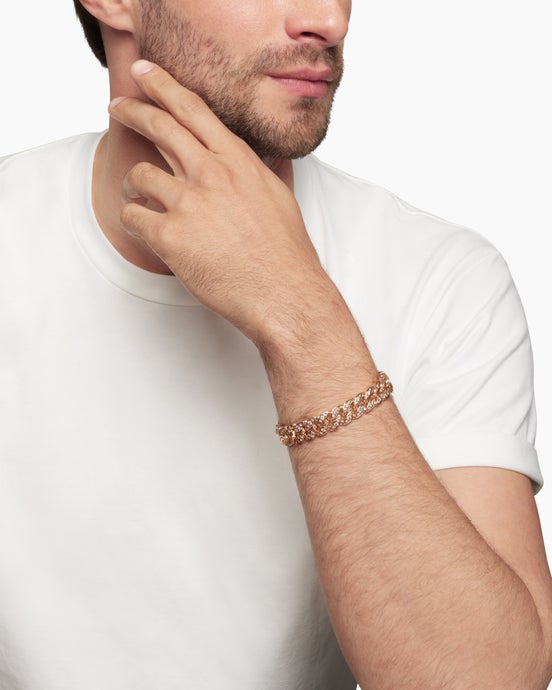 Curb Chain Bracelet in 18K Rose Gold with Cognac Diamonds, 11.5mm