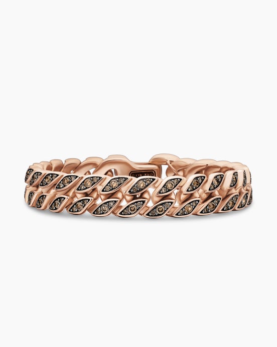 Curb Chain Bracelet in 18K Rose Gold with Cognac Diamonds, 11.5mm