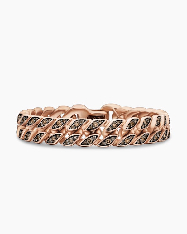 Curb Chain Bracelet in 18K Rose Gold with Cognac Diamonds, 11.5mm