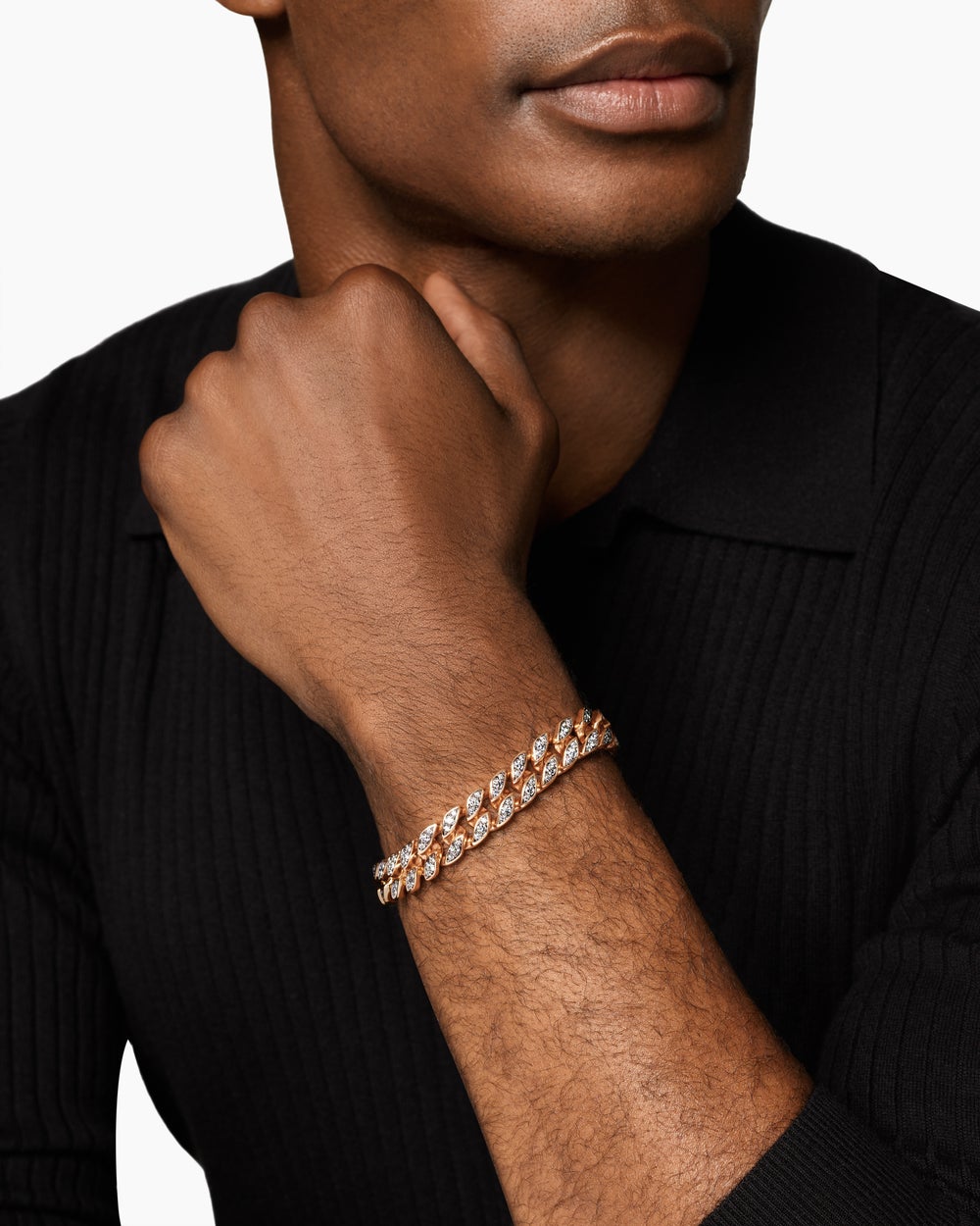Mens Curb Chain Bracelet in 18K Rose Gold, 11.5mm