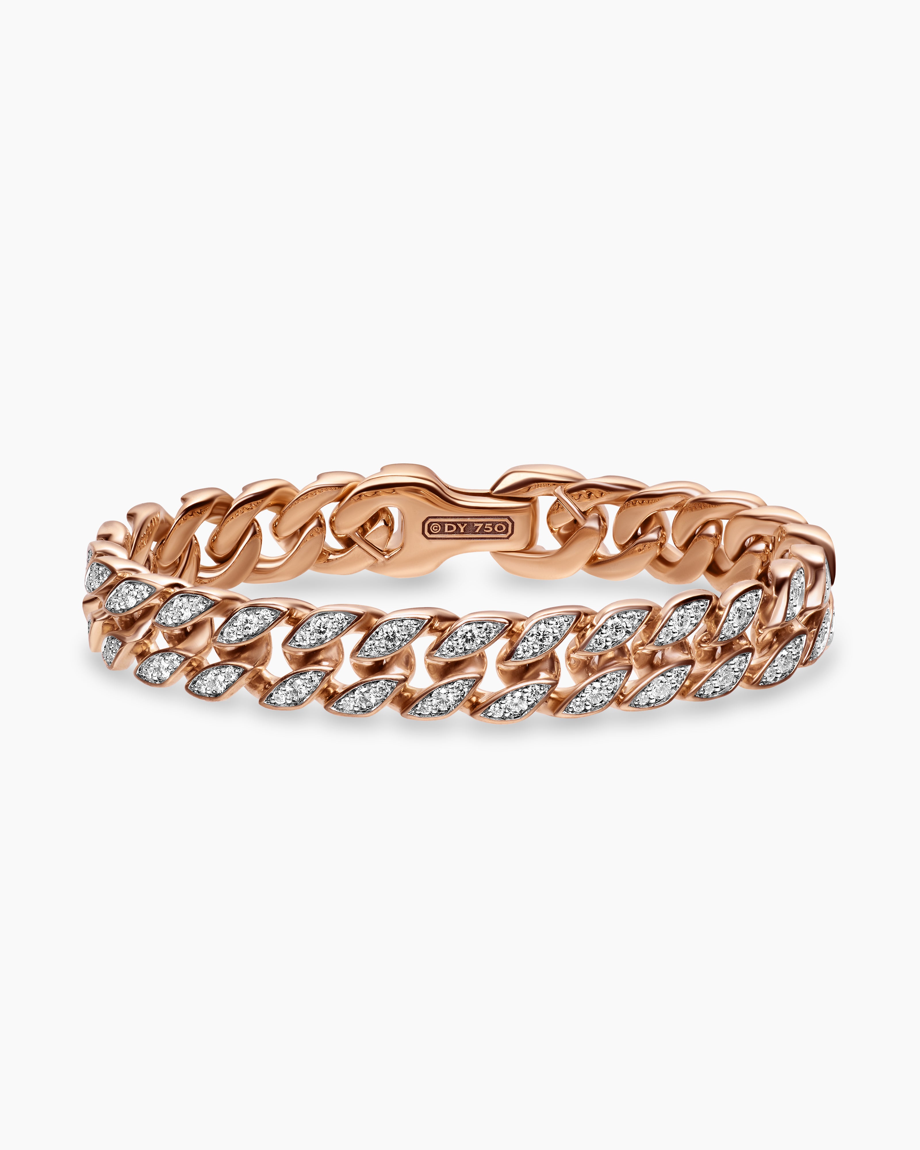 Mens Curb Chain Bracelet in 18K Rose Gold, 11.5mm