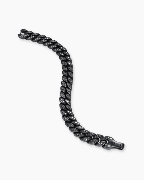 Mens Curb Chain Bracelet in Black Titanium with Black Diamonds, 11.5mm