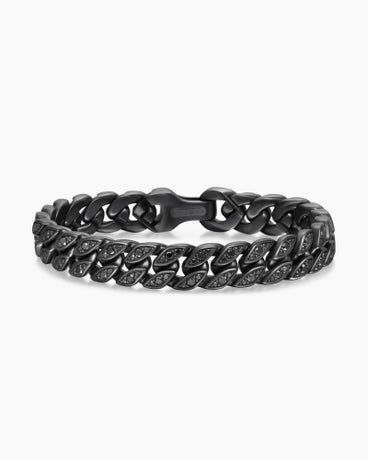Curb Chain Bracelet in Black Titanium with Black Diamonds, 11.5mm