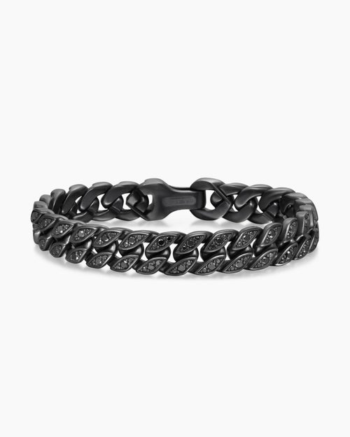 Mens Curb Chain Bracelet in Black Titanium with Black Diamonds, 11.5mm