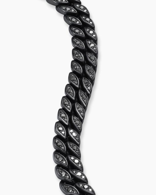 Mens Curb Chain Bracelet in Black Titanium with Black Diamonds, 11.5mm