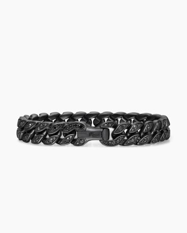 Bracelet chaîne en maille cheval en titane noir avec diamants noirs, 11,5 mm