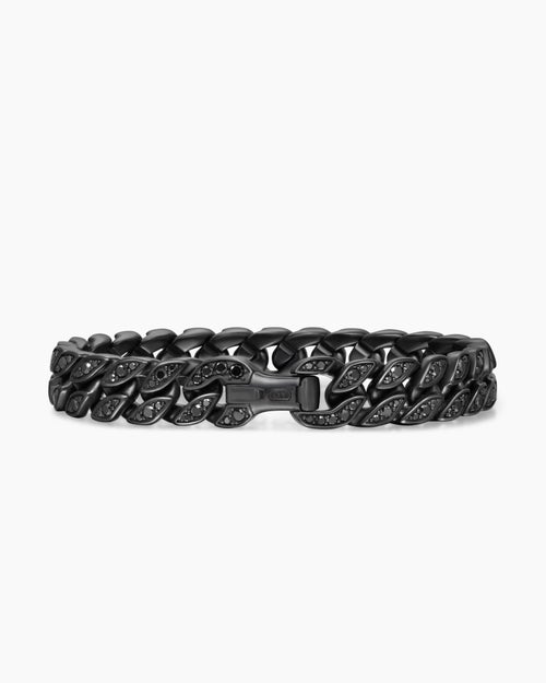 Mens Curb Chain Bracelet in Black Titanium with Black Diamonds, 11.5mm