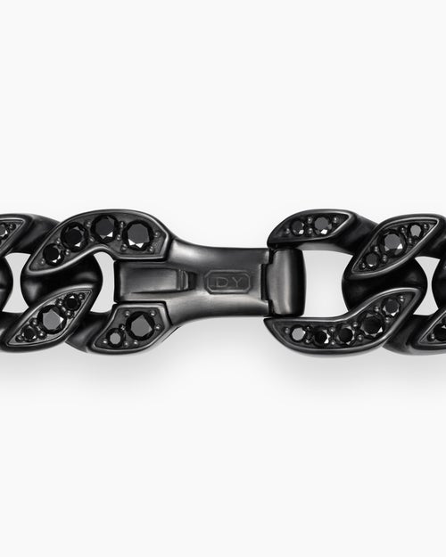 Mens Curb Chain Bracelet in Black Titanium with Black Diamonds, 11.5mm