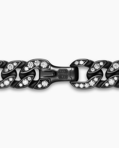 Mens Curb Chain Bracelet in Black Titanium with Diamonds, 11.5mm