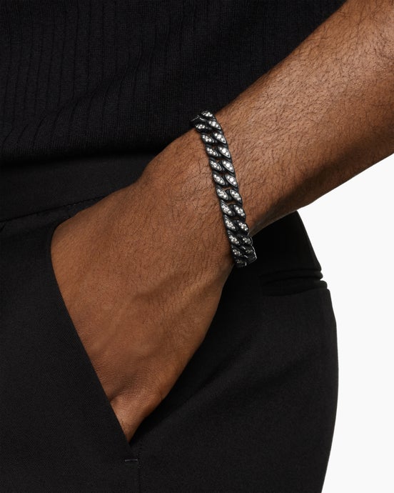 Curb Chain Bracelet in Black Titanium with Diamonds, 11.5mm