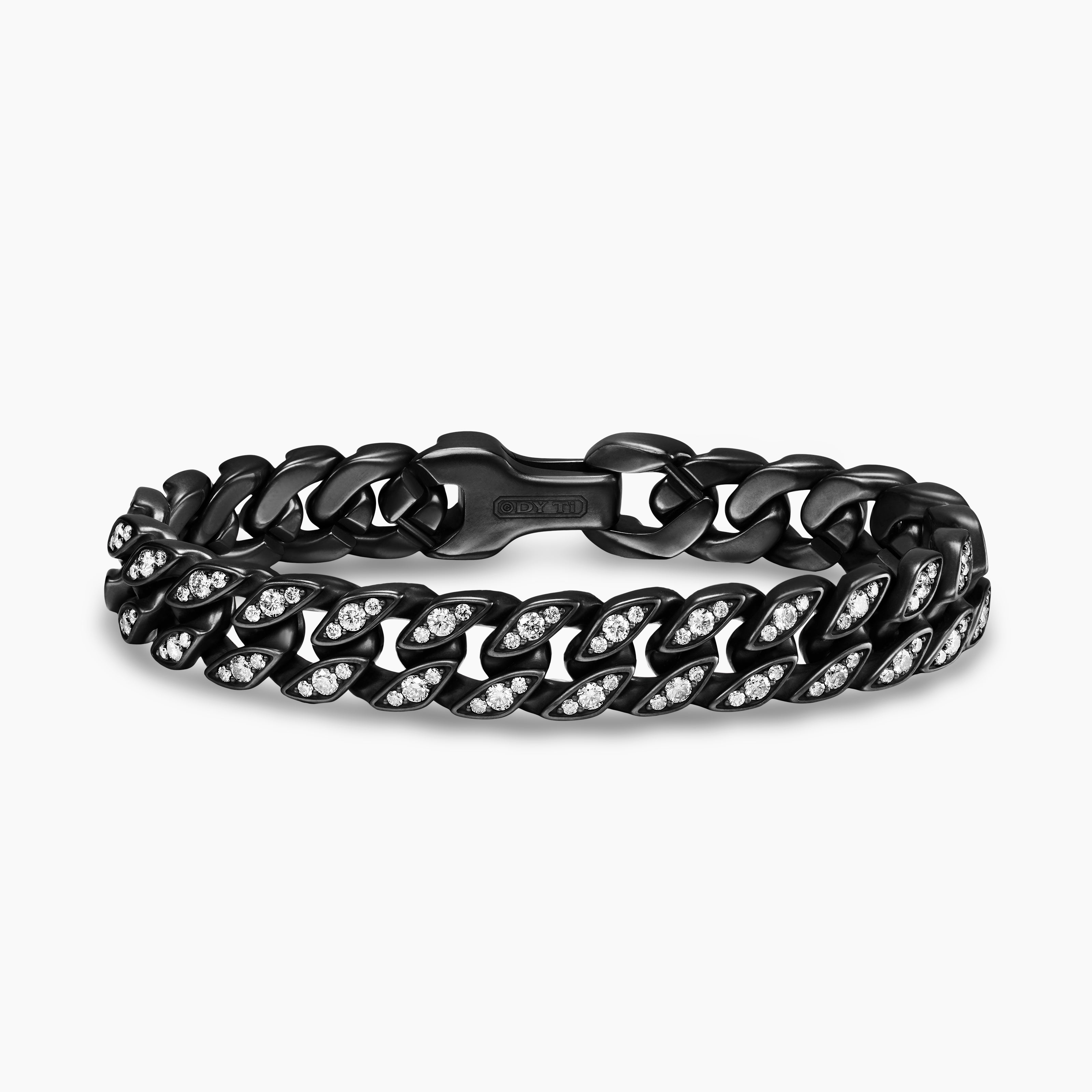 Mens Curb Chain Bracelet in Black Titanium with Diamonds, 11.5mm
