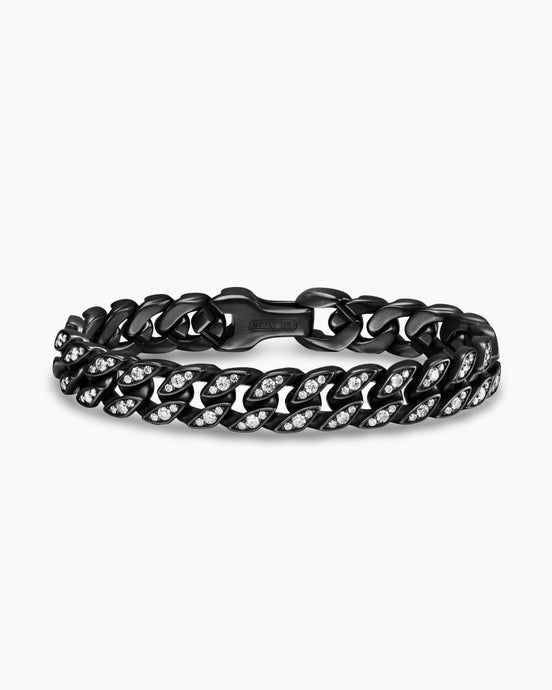 Curb Chain Bracelet in Black Titanium with Diamonds, 11.5mm