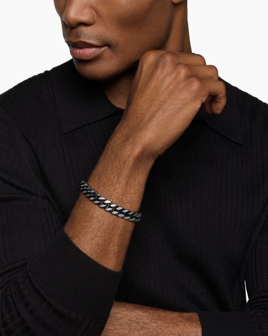 Curb Chain Bracelet in Black Titanium with Meteorite, 11.5mm