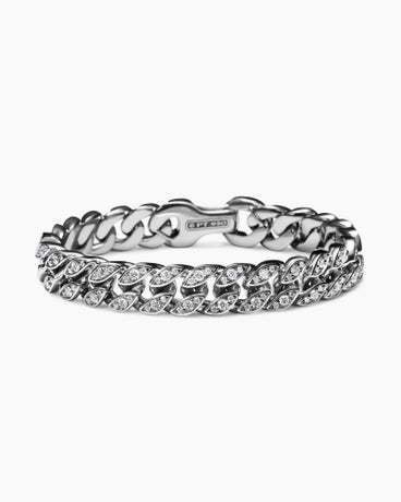 Curb Chain Bracelet in Platinum with Diamonds, 11.5mm