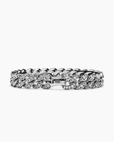 Curb Chain Bracelet in Platinum with Diamonds, 11.5mm