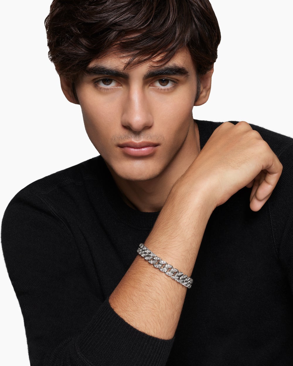 Mens Curb Chain Bracelet in Platinum, 11.5mm