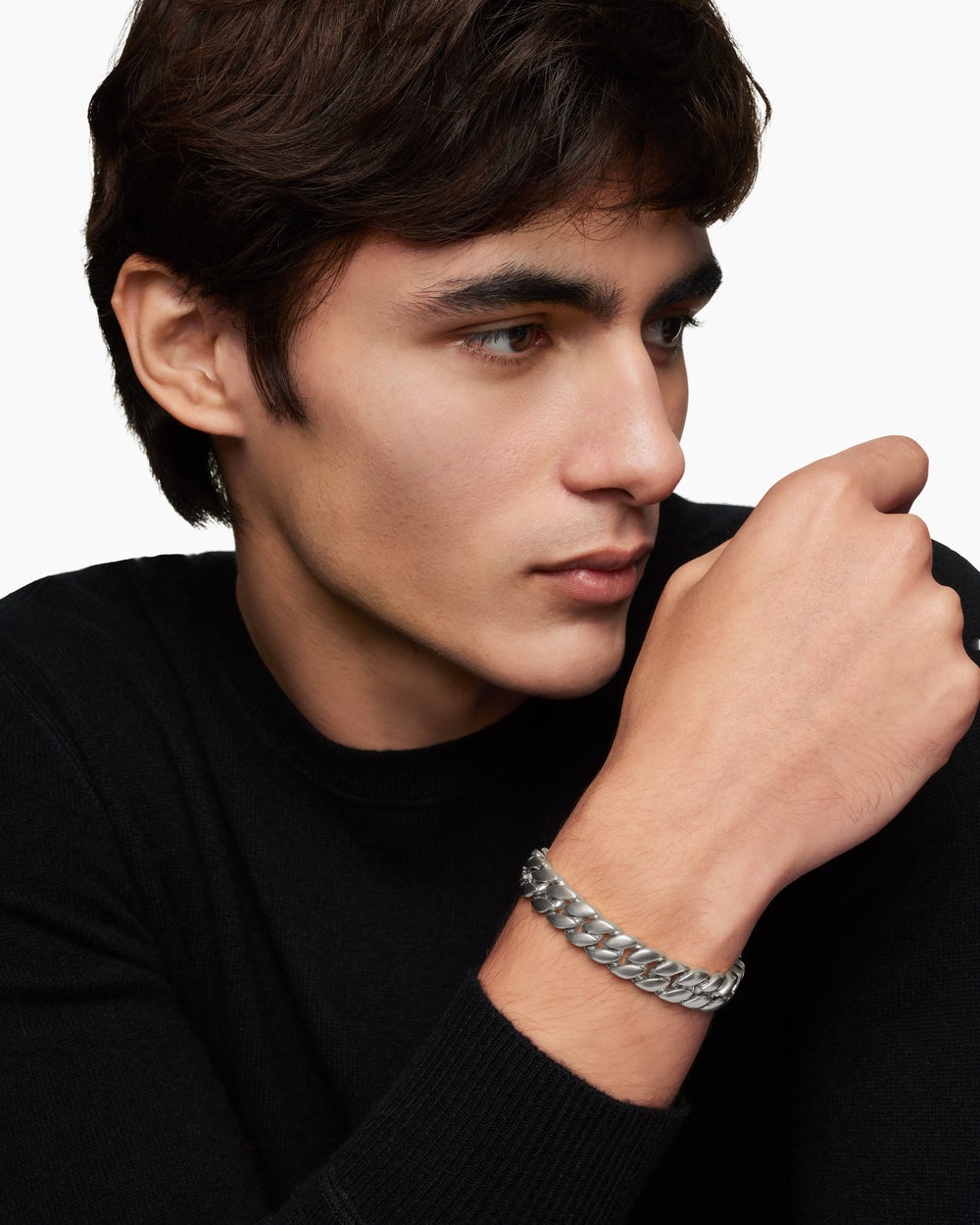 Mens Curb Chain Bracelet in Sterling Silver, 11.5mm