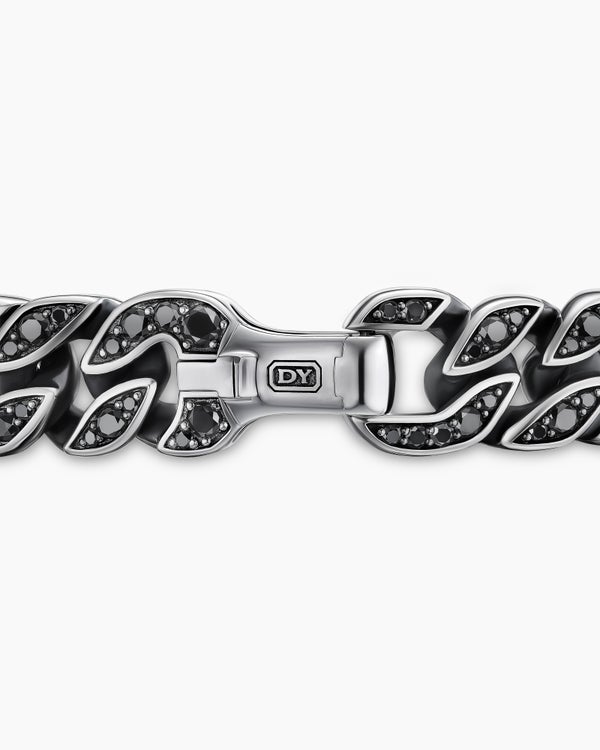 Curb Chain Bracelet in Sterling Silver with Black Diamonds, 11.5mm