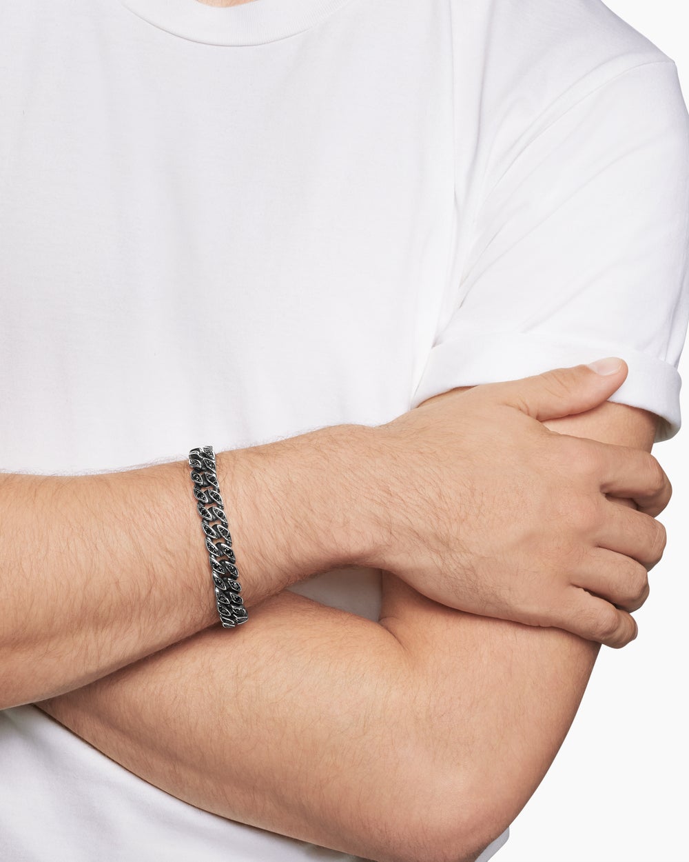 Mens Curb Chain Bracelet in Sterling Silver, 11.5mm