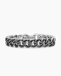 Curb Chain Bracelet in Sterling Silver with Black Diamonds, 8mm