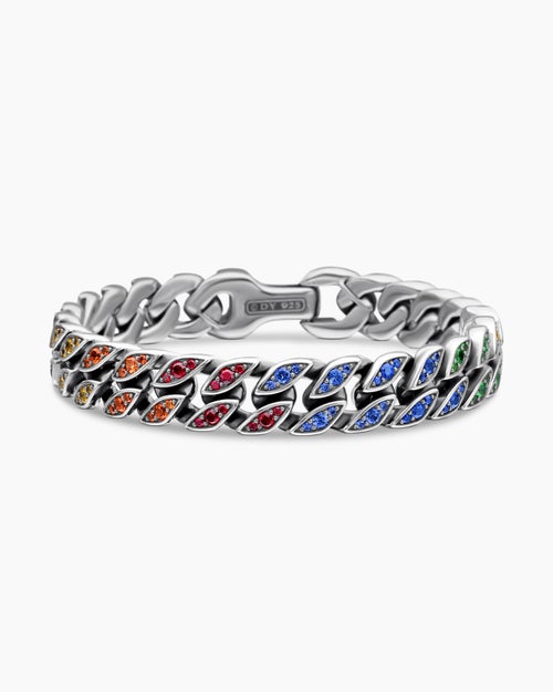 Mens Curb Chain Bracelet in Sterling Silver, 11.5mm